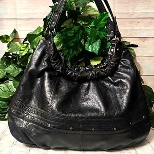 Perlina Silver Studded Side Zipper Scrunch Hobo Shoulder Bag